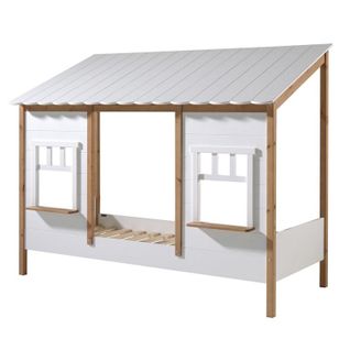 Lit Cabane 90x200 Sommier Inclus Housebed - Blanc Et Bois