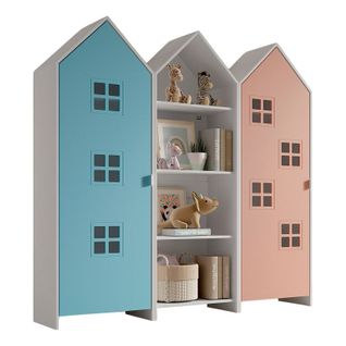 Pack - Étagère et 2 Armoires "casami Bruges" 171cm Bleu, Blanc et Rose