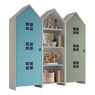 Pack - Étagère et 2 Armoires "casami Bruges" 171cm Bleu, Blanc et Vert