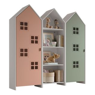 Pack - Étagère et 2 Armoires "casami Bruges" 171cm Rose, Blanc et Vert