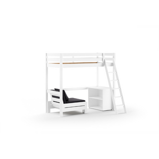 Lit Mezzanine Pino - 90x200cm - Avec Bibliothèque Et Canapé-lit - Blanc