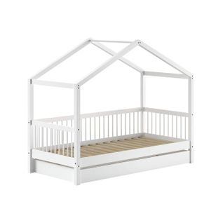 Lit Cabane Forrest Beech Avec Lit Gigogne Blanc