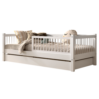 Lit Banquette Forrest 90x200cm Avec Barrière Et Tiroir De Lit - Bois De Hêtre Blanc