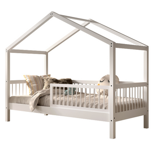 Lit Cabane Forrest 90x200cm Avec Barrière - Bois De Hêtre Blanc