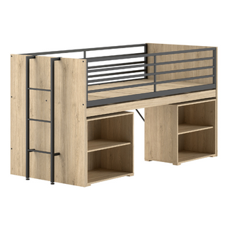 Lit Mi-hauteur Sammie 90x200cm - Avec Bureau Et Bibliothèques - Décor Chêne