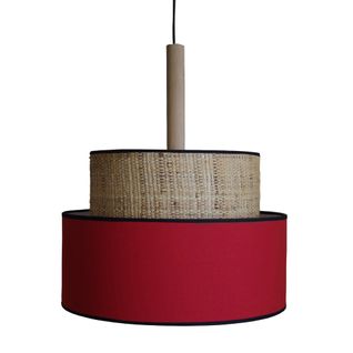 Suspension Tosel ,métal,fibre ,rouge , H 98xd60x P 60cm