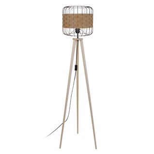 Lampadaire Tressé.bago Trépied Bois  Naturel Et Marron Et Sucupira  D40xp40xh160  Cm