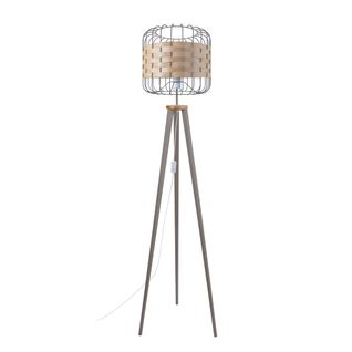 Lampadaire Tressé.bago Trépied Bois  Naturel  Et Taupe  Et Bois Chêne  D40xp40xh160  Cm