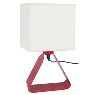 Lampe De Chevet Camélia Carré Métal  Rouge  Et Ècru  D18xp18xh29  Cm