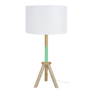 Lampe à Poser Trident Ronde Bois  Naturel,vert  Et Blanc D30xp30xh62  Cm