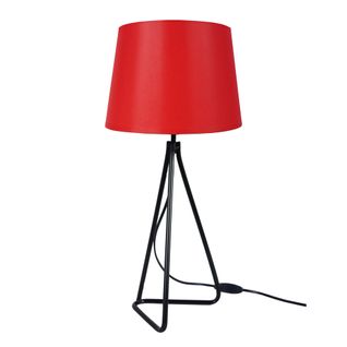 Lampe De Chevet Pied Triangle Ronde Métal  Noir  Et Rouge D30xp30xh54  Cm