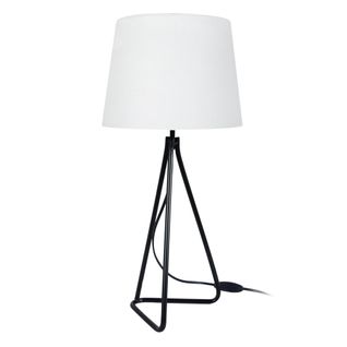 Lampe De Chevet Pied Triangle Ronde Métal  Noir  Et Blanc D30xp30xh54  Cm