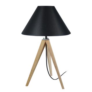 Lampe De Chevet Idun B Ronde Bois  Naturel Et Noir D54xp54xh54  Cm