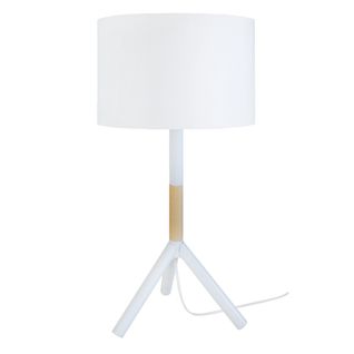 Lampe à Poser Trident C Ronde Bois  Naturel Et Blanc D25xp25xh62  Cm