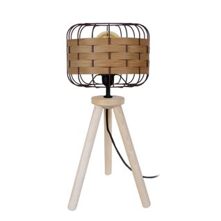 *lampe à Poser Tosel ,bois,naturel ,marron,chêne ,h54xd25xp25cm