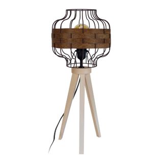 Lampe à Poser Tressé Rangoon à Ronde Bois  Naturel Et Marron Et Sucupira  D25xp25xh58  Cm
