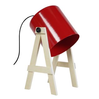 Lampe De Bureau Spielberg Ronde Bois  Naturel Et Rouge D20xp20xh30  Cm