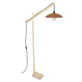 Lampadaire Liseuse Pilori Kroa Articulé Bois  Naturel Et Cuivre D80xp80xh180  Cm