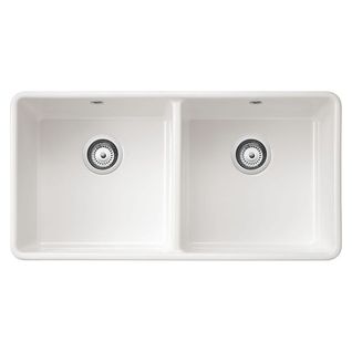 Évier Timbre D'office Céramique Blanc Sanindusa Farmhouse 2 Bacs 895x460