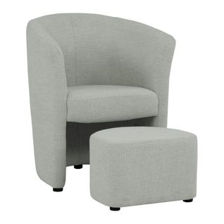 Fauteuil cabriolet et pouf CLAYTON II tissu guilty cement