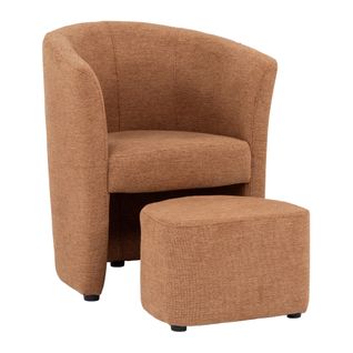 Fauteuil cabriolet et pouf CLAYTON II tissu guilty rouille