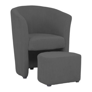 Fauteuil cabriolet et pouf CLAYTON II tissu lincoln gris foncé