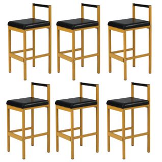 Lot De 6 Chaises De Salle à Manger - Tabourets Avec Coussin En Similicuir - Noir Et Doré