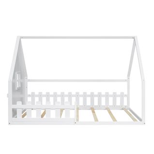 Lit Cabane Pour Enfant 140x200 Cm - En Forme De Maison - En Bois De Pin Et Mdf - Blanc