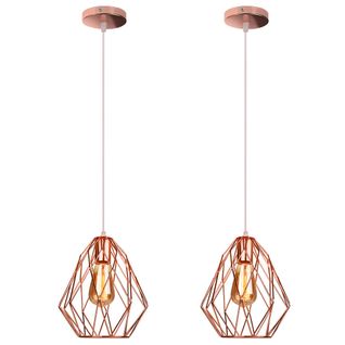 2x Suspension Luminaire D'intérieur Rétro Plafonnier Moderne Lampe à Suspension Métal Or Rose E27