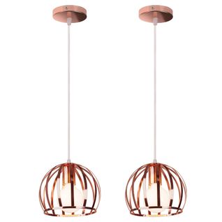 2pcs Suspension Luminaire Vintage Lustre Moderne Plafonnier Rond En Métal Fer Pour Intérieur Or Rose