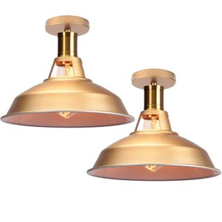 Lot De 2 Plafonnier Industriel Vintage E27 Lustre Abat-jour Lampe De Plafond Intérieur Doré