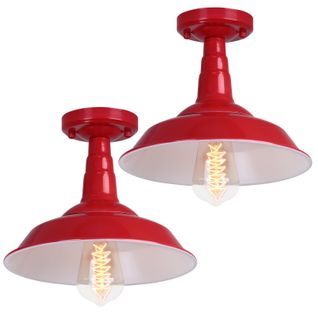 Lot De 2 Plafonnier Industriel E27 Lampe De Plafond Intérieur Pour Chambre Chambre Couloir Rouge