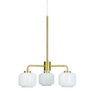 Lustre En Verre Et Laiton, H 55 Cm D 54 Cm Arp