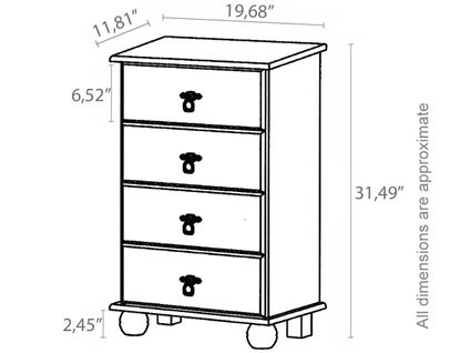 Finca - Commode Avec 4 Tiroirs En Pin Blanc