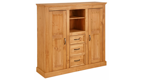Selma - Armoire Avec 2 Portes Vitrées Et 3 Tiroirs En Pin Naturel