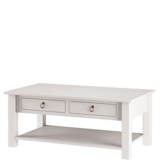 Ines - Table Basse Avec 2 Tiroirs En Pin Blanc