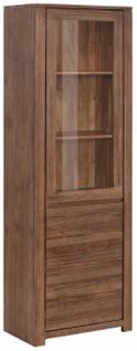 Wally-vitrine Avec 1 Porte Vitrée Et 1 Porte En Bois D'acacia Brun