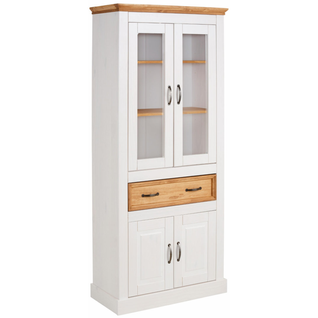 Selma - Vitrine Avec 4 Portes Et 2 Tioirs En Pin Teinté Blanc