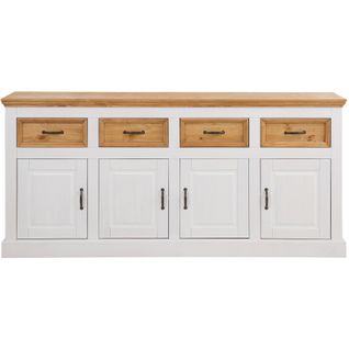 Selma - Buffet Aves 4 Portes Et 4 Tiroirs En Pin Teinté Blanc