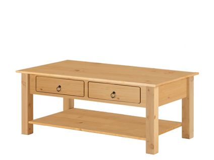 Ines - Table Basse Avec 2 Tiroirs En Pin Naturel