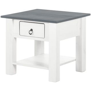 Ines - Table Basse Avec 1 Tiroir En Pin Blanc Et Gris