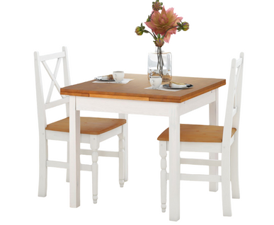 Table à Manger En Pin Marron Blanc 4 Personnes L80 Au Miel Blanc