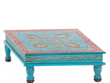 Salim-table basse En Bois De Manguier Turquoise