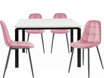 Sabine Et Luna-ensemble De Table à Manger 120 Cm Et 4 Chaises Rose