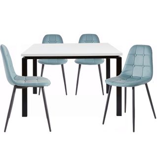 Sabine Et Luna-ensemble De Table à Manger 120x90 Cm Et 4 Chaises Bleu