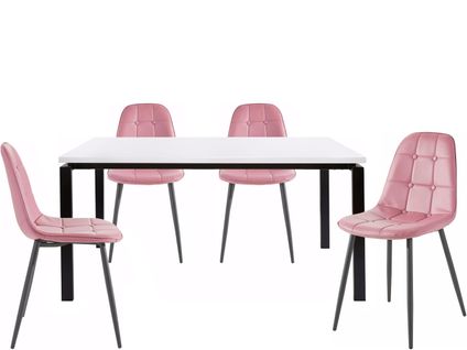 Sabine Et Luna-ensemble De Table à Manger 160x90 Cm Et 4 Chaises Rose