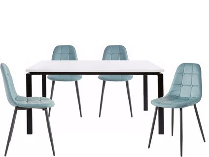 Sabine Et Luna-ensemble De Table à Manger 160x90 Cm Et 4 Chaises Bleu