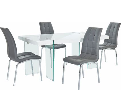 Travis Et Lila-ensemble De Table à Manger 160x90 Cm Et 4 Chaises Gris