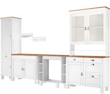 Grand Ensemble De Cuisine 7 Pièces En Bois De Pin Miel Blanc