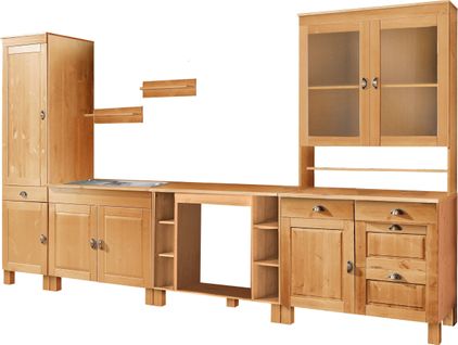 Toscana-complet Ensemble De Cuisine 7 Articles En Bois De Pin Cire Tachée